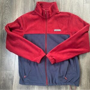 Columbia red and blue full zip up fall/winter fleece jacket.